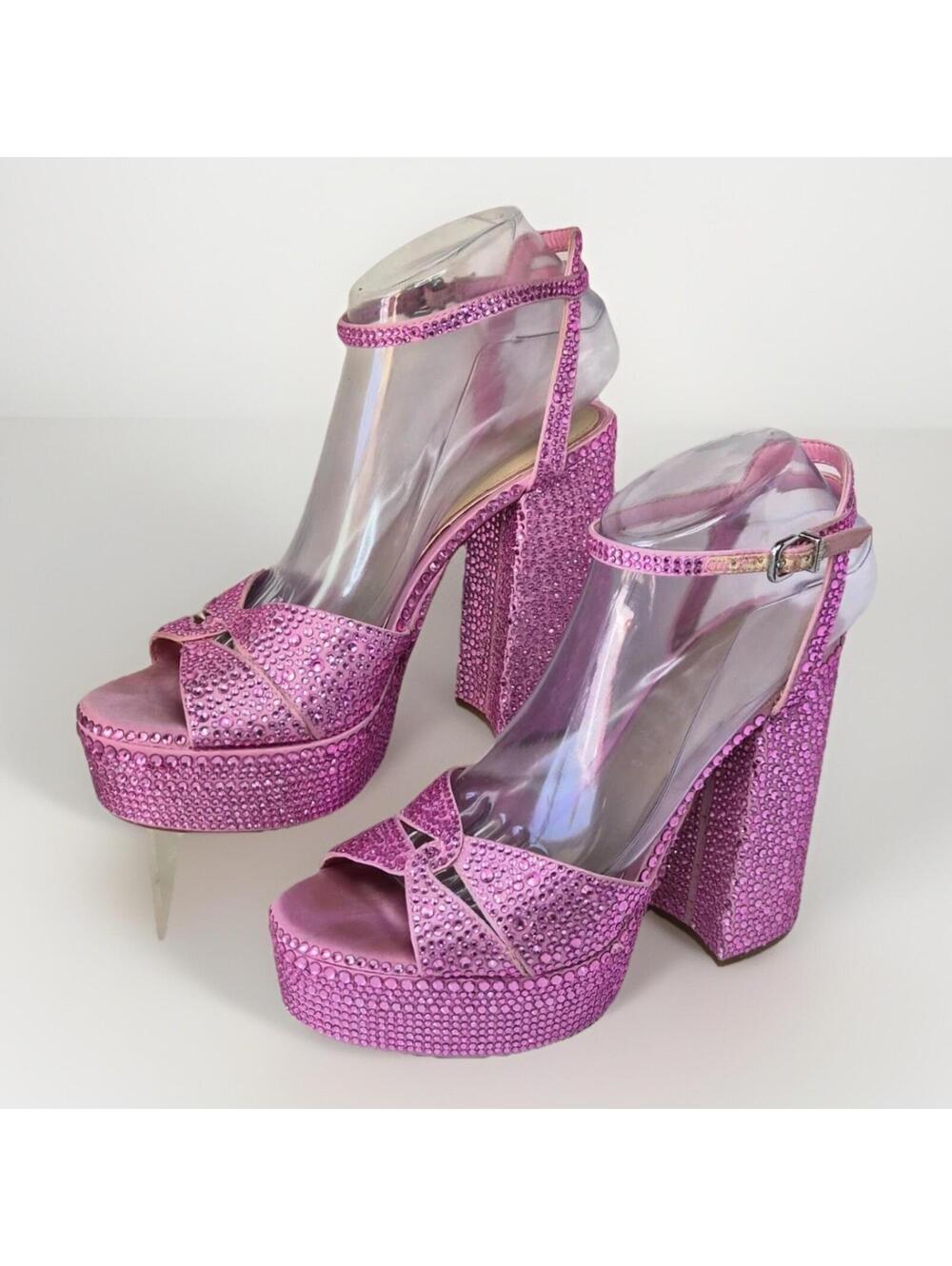Gianni Bini Pink Strappy Block Heel Women's Size 8.5 Embellish Strappy Buckle
